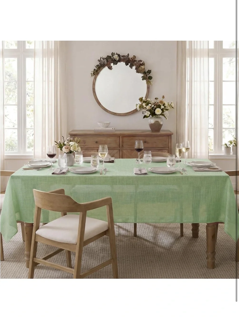 NEW Linen Rectangle Tablecloth, Sage Green Waterproof. Large. Heavy. Farmhouse.